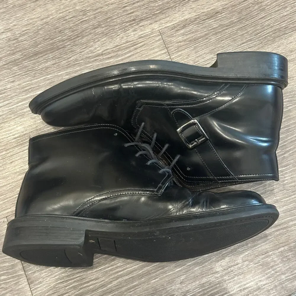 JF J. Ferrar Black Patent Leather Lace-Up Dress Boot Side Buckle Made in Italy 9